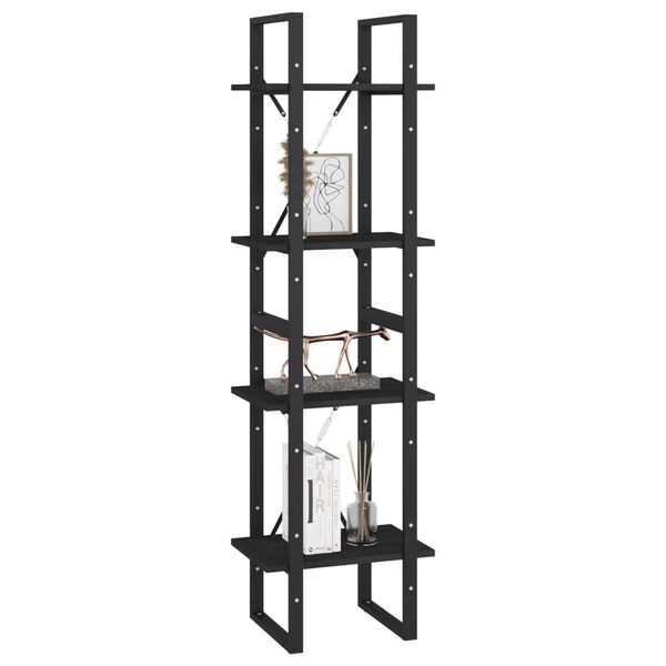 vidaXL 4-Tier Book Cabinet Black 40x30x140 cm Solid Pine Wood