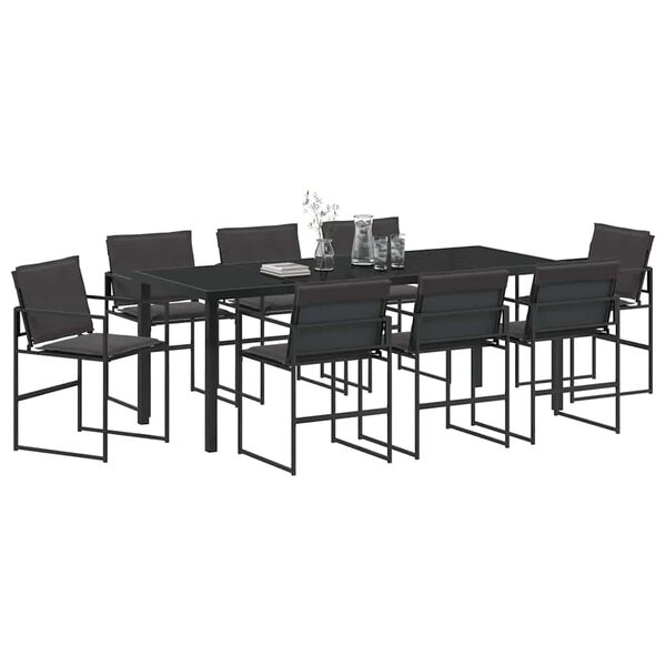vidaXL Garden Dining Set 9 pcs Black Powder-Coated Steel