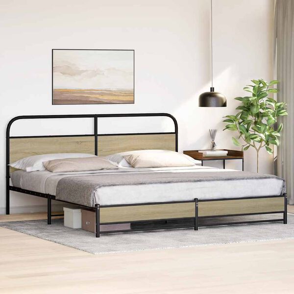 vidaXL Metal Bed Frame without Mattress Sonoma Oak 180x200 cm Super King