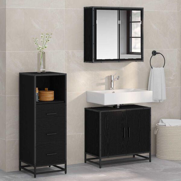 vidaXL Bathroom Furniture Set 3 pcs Black Oak Engineered Wood