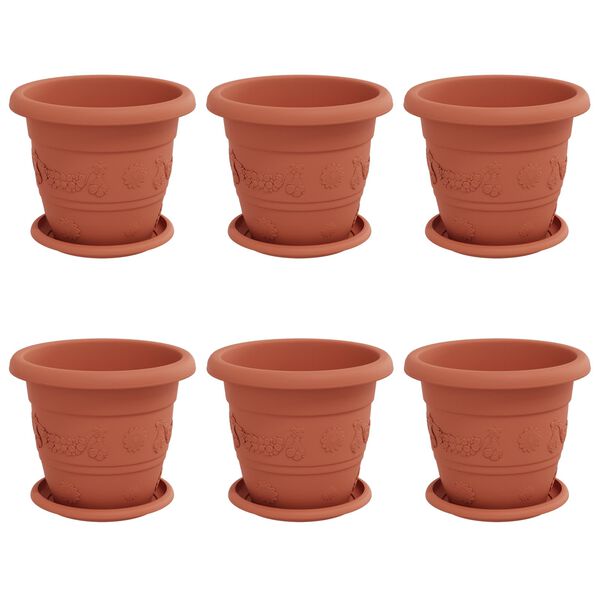 vidaXL Plant Pots 6 pcs Brick Red &Oslash; 22 x 18 cm Plastic