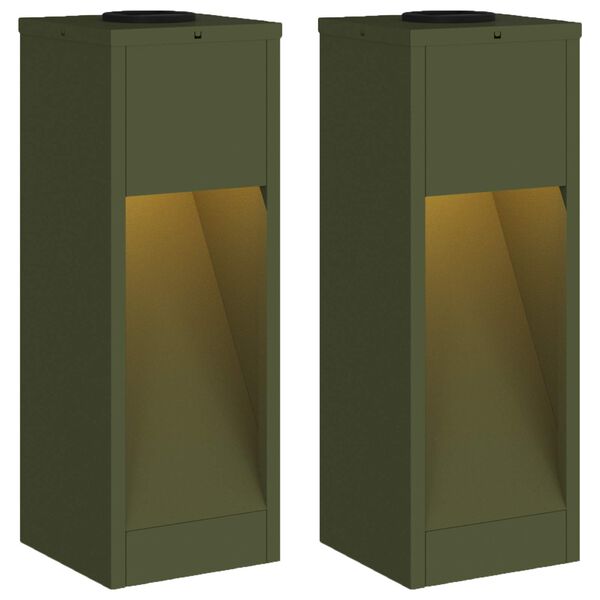 vidaXL Solar Led Pathway Light 2 pcs Olive Green Cold Rolled Steel