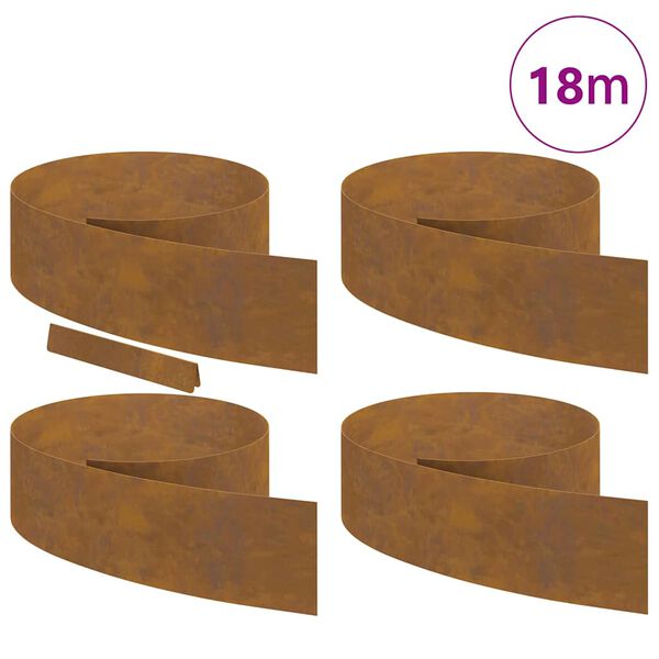 vidaXL Lawn Edging 4 pcs Rusty 450 x 0.05 x 20 cm Weather Steel