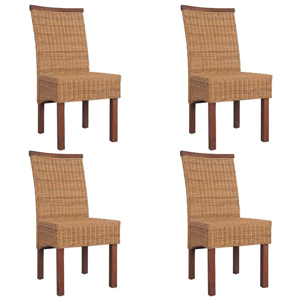 vidaXL Dining Chairs 4 pcs Brown Natural Rattan