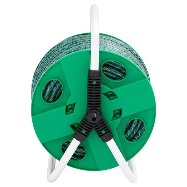 vidaXL Free Standing Green Hose Reel with Hose Fitting Set 0.5" 30 m PVC