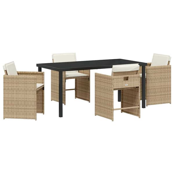 vidaXL Garden Dining Set 5 pcs Beige Poly Rattan
