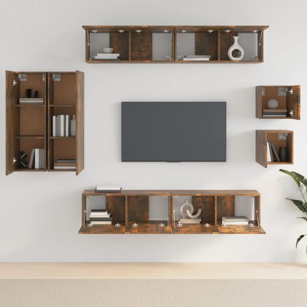 vidaXL 8 Piece TV Cabinet Set Smoked Oak Engineered Wood