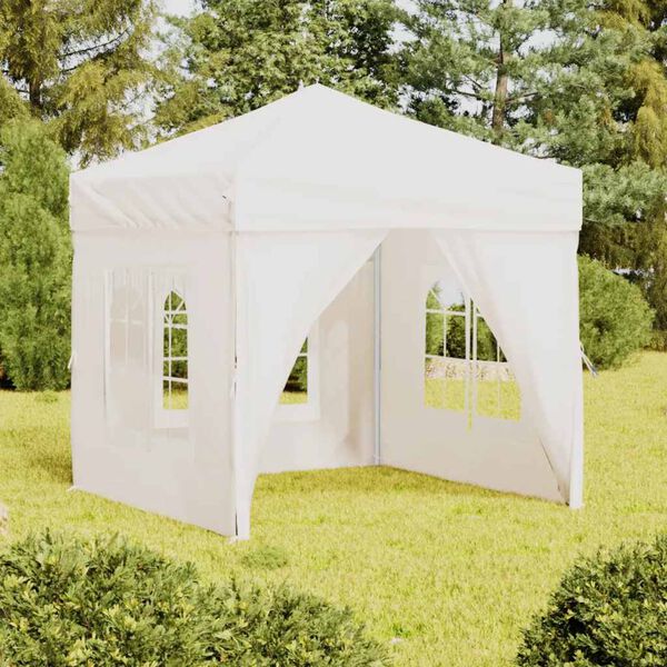 vidaXL Folding Party Tent with Sidewalls White 2x2 m