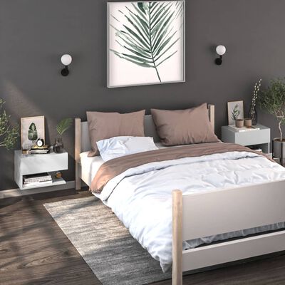 vidaXL Wall-mounted Bedside Cabinets 2 pcs High Gloss White