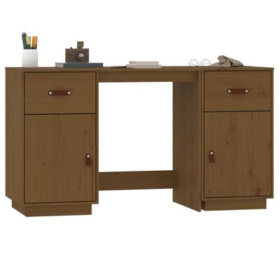 vidaXL Desk with Cabinets Honey Brown 135x50x75 cm Solid Wood Pine