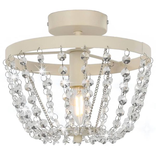 vidaXL Ceiling Lamp with Crystal Beads White Round E14