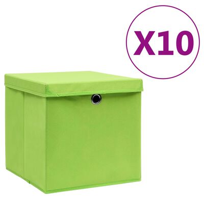 vidaXL Storage Boxes with Covers 10 pcs 28x28x28 cm Green