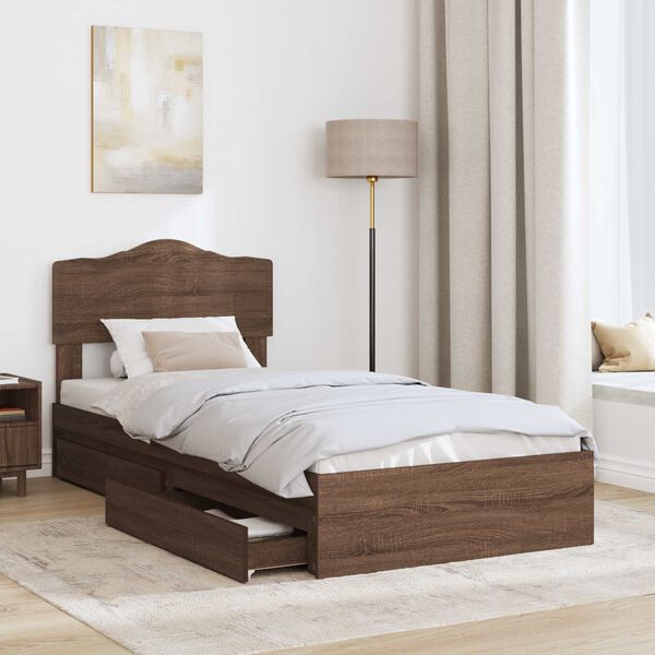 vidaXL Storage Bed with Drawer Brown Oak 90 x 190 cm Engineered Wood