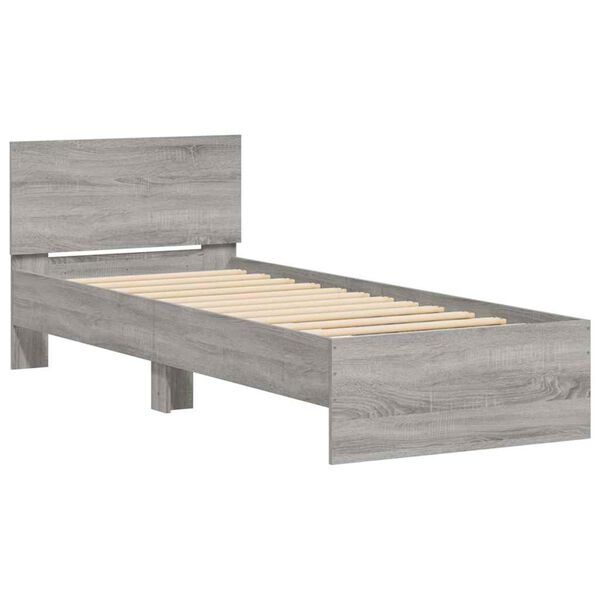 vidaXL Bed Frame without Mattress with LED Lights Grey Sonoma 90x190 cm Single