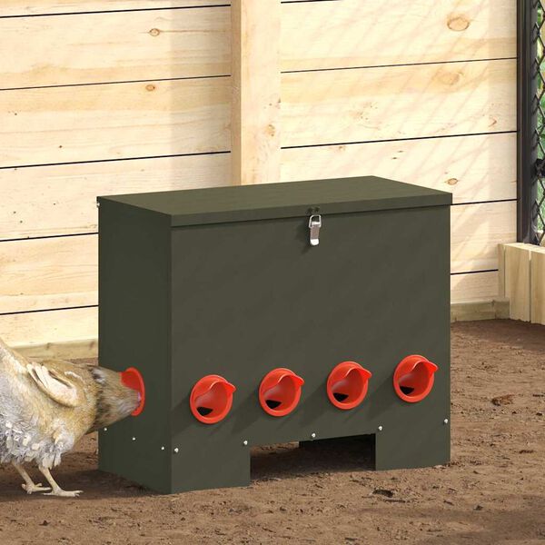 vidaXL Chicken Feeder Olive Green 60.5 x 29 x 51 cm Cold-Rolled Steel