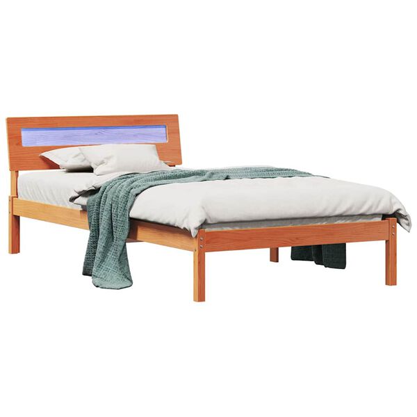 vidaXL Bed Frame with Headboard Wax Brown 90 x 200 cm Solid Pine Wood