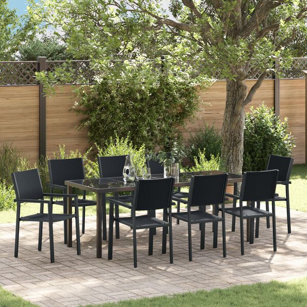 vidaXL Garden Dining Set 9 pcs Black Powder-Coated Steel