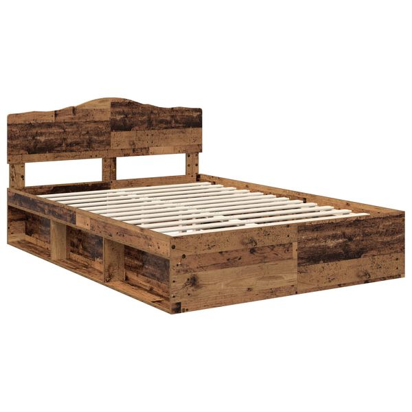 vidaXL Bed Frame with Headboard Old Wood 150 x 200 cm Solid Pine Wood