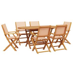 vidaXL 7 Piece Garden Dining Set Beige Fabric and Solid Wood