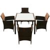 vidaXL 5 Piece Outdoor Dining Set with Cushions Poly Rattan Brown