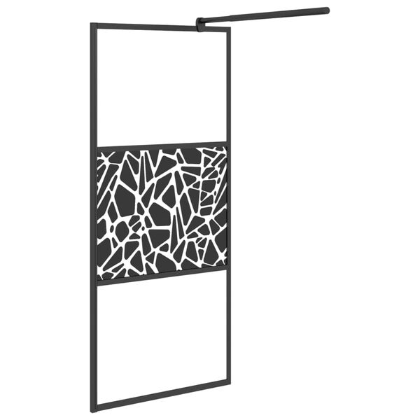 vidaXL Walk-in Shower Wall 90x195cm ESG Glass with Stone Design Black