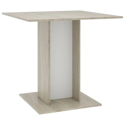 vidaXL Dining Table White and Sonoma Oak 80x80x75 cm Chipboard