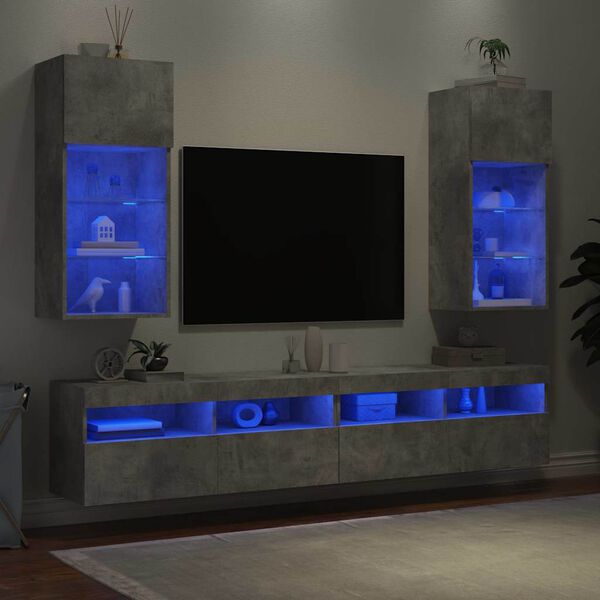 vidaXL TV Cabinets with LED Lights 2 pcs Concrete Grey 40.5x30x90 cm