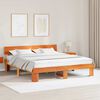 vidaXL Bed Frame with Headboard Wax Brown 200 x 200 cm Solid Pine Wood