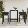 vidaXL 3 Piece Garden Bar Set with Cushions Black Poly Rattan
