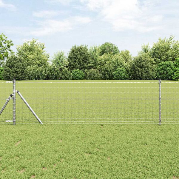 vidaXL Fence with Post Silver 0.4 x 50 m Steel and PVC