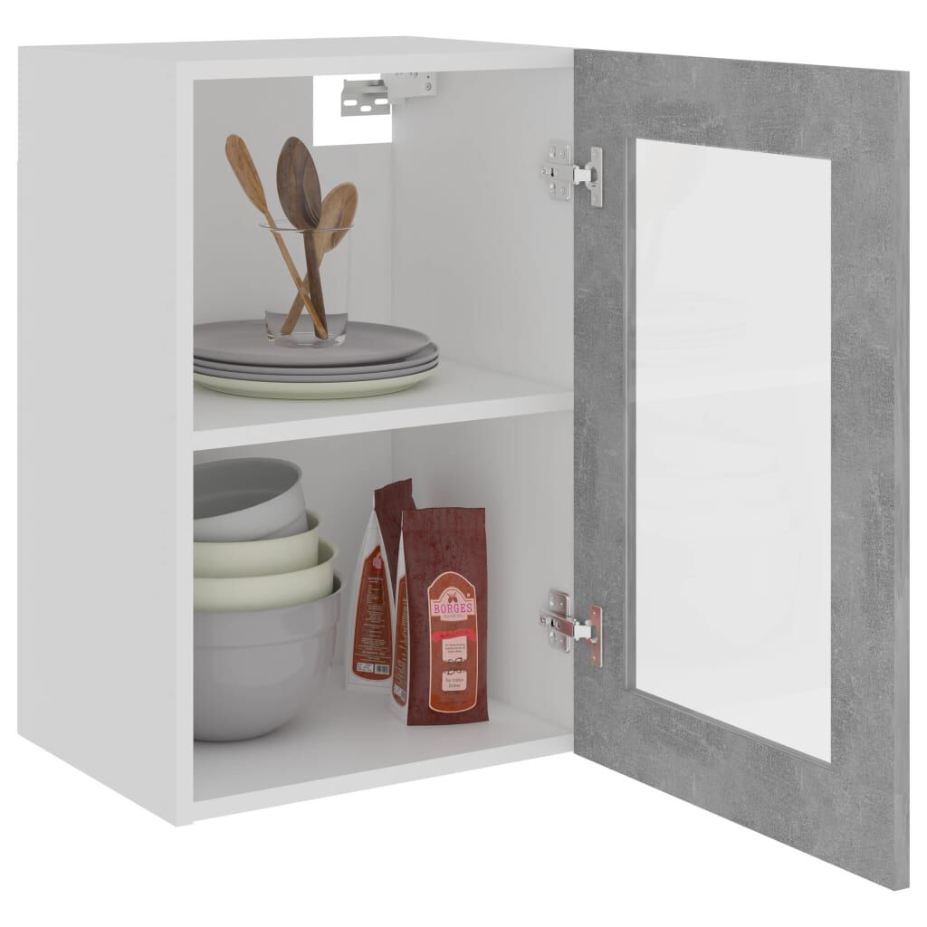 vidaXL Hanging Glass Cabinet Concrete Grey 40x31x60 cm Engineered Wood