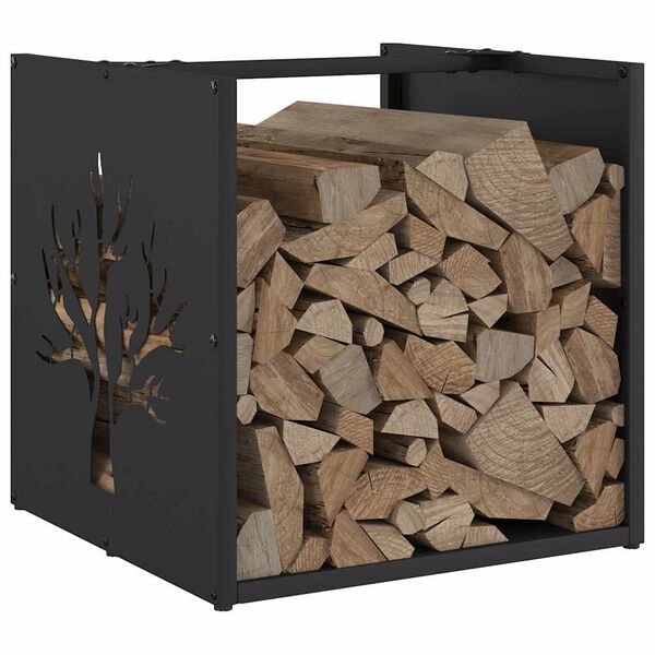 vidaXL Firewood Rack Black 40x40x40 cm Cold-rolled steel