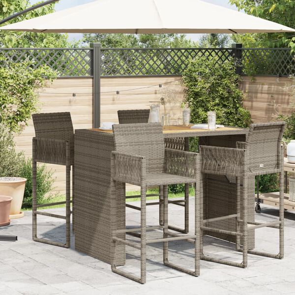 vidaXL Garden Bar Table with Acacia Wood Top Grey 145x80x110 cm Poly Rattan