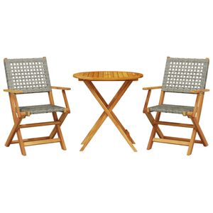 vidaXL 3 Piece Bistro Set Grey Poly Rattan and Solid Wood