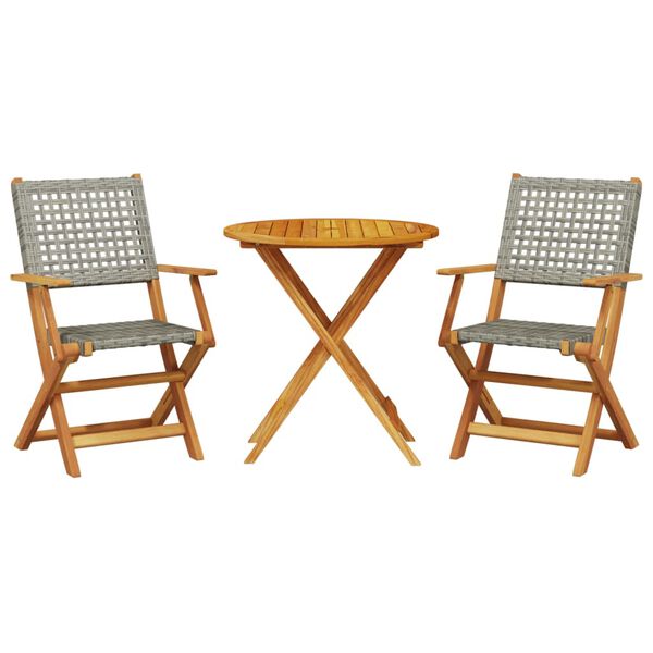 vidaXL 3 Piece Bistro Set Grey Poly Rattan and Solid Wood
