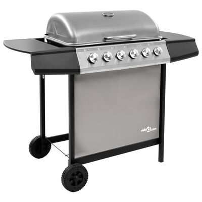 vidaXL Gas BBQ Grill with 6 Burners Black and Silver (FR/BE/IT/UK/NL only)