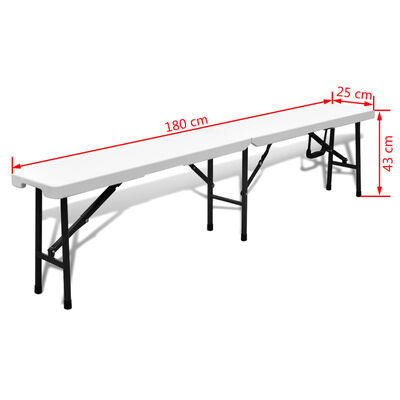 vidaXL Folding Beer Table with 2 Benches 180 cm HDPE White