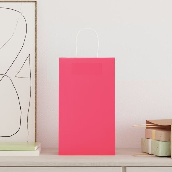 vidaXL Paper Bags 50 pcs with Handles Pink 21x11x36 cm
