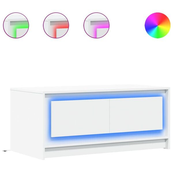 vidaXL Coffee Table with LED Lights White Engineered Wood