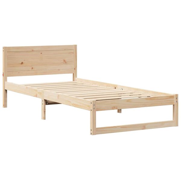 vidaXL Bed Frame with Headboard Natural 90 x 190 cm Solid Pine Wood