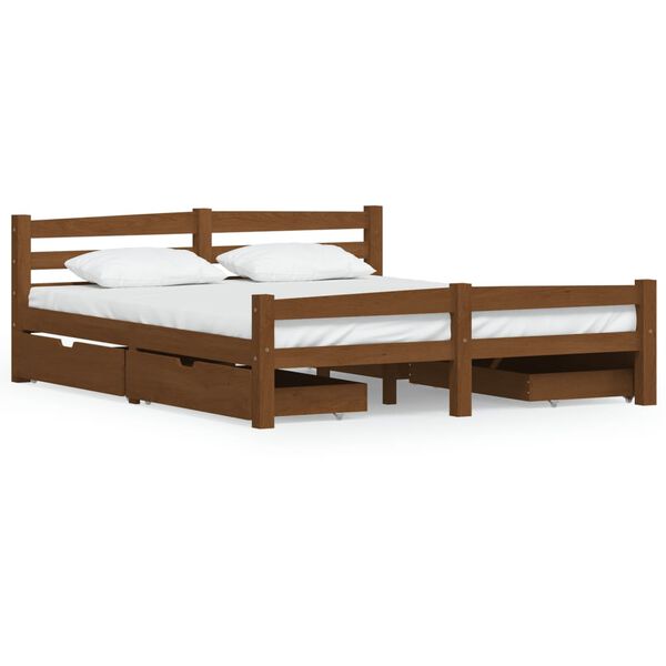 vidaXL Bed Frame without Mattress Honey Brown Solid Wood 160x200 cm (322079+2x321987)