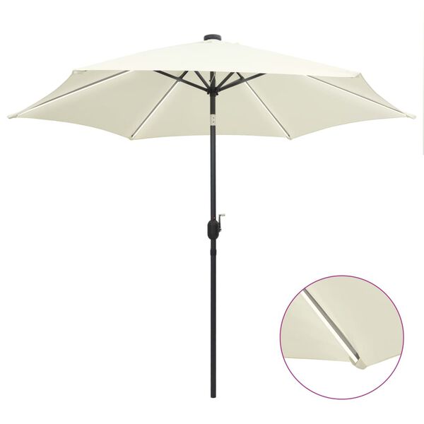vidaXL Garden Parasol with LED Lights and Aluminium Pole 300 cm Sand White
