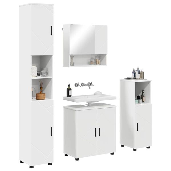vidaXL Bathroom Furniture Set 4 pcs White Engineered wood & Metal
