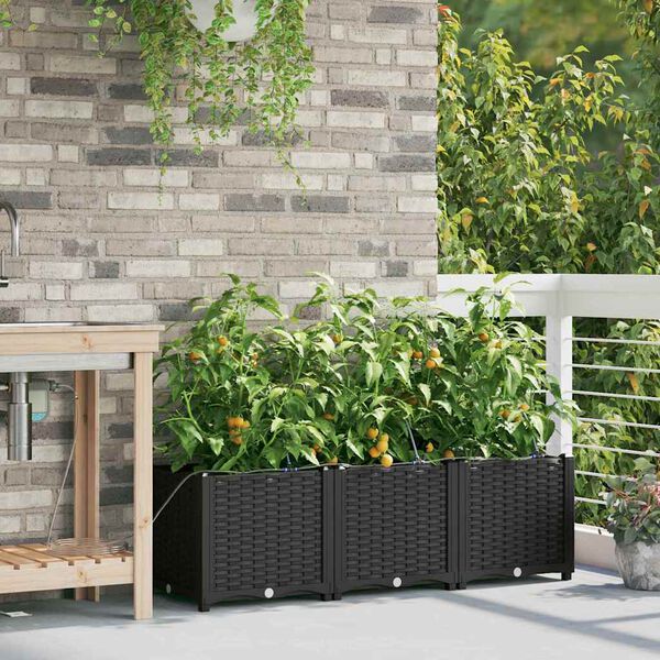 vidaXL Garden Planter 3 pcs Black Steel