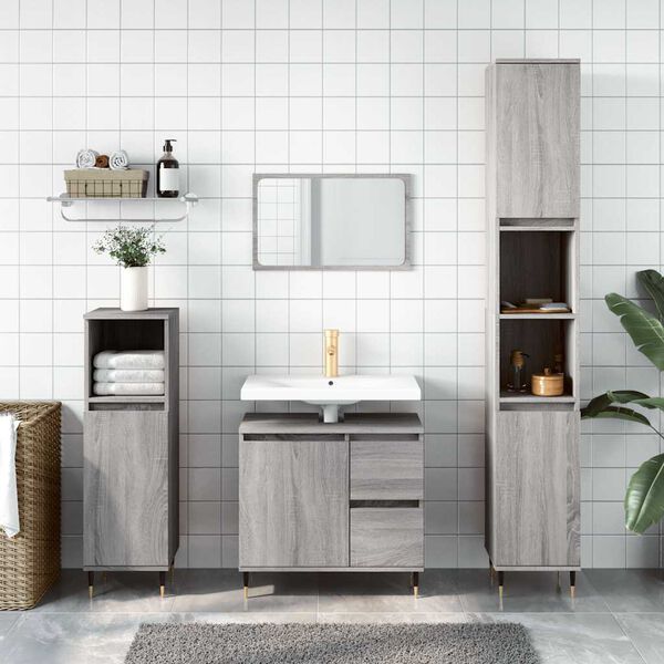 vidaXL Bathroom Cabinet Grey Sonoma 65x33x60 cm Engineered Wood