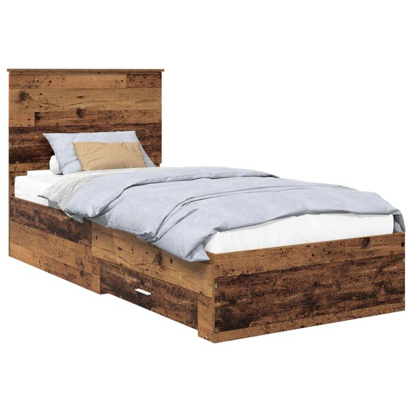 vidaXL Bed Frame with Headboard Old Wood 90 x 200 cm Engineered Wood