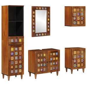 vidaXL Bathroom Furniture Set with Shelf 5 pcs Walnut Solid Mango Wood