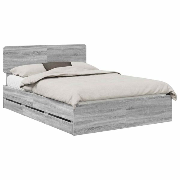 vidaXL Bed Frame with Drawer Grey Sonoma 150 x 200 cm Engineered Wood