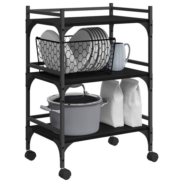vidaXL Kitchen Trolley Black Oak 50 x 35 x 75.5 cm Engineered Wood