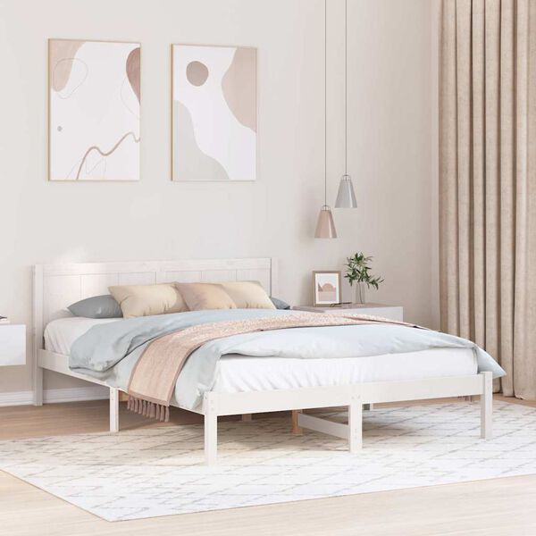 vidaXL Bed Frame White 160 x 200 cm Solid Pine wood